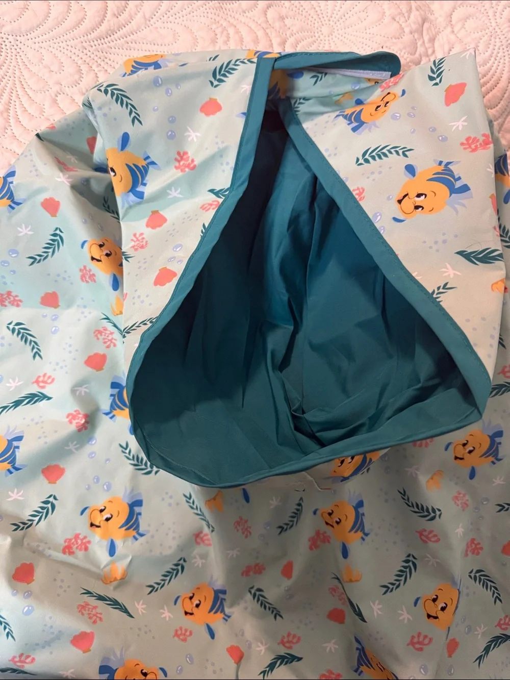 New XX large Disney Light Teal rain coat with Yellow Fish Print for dogs